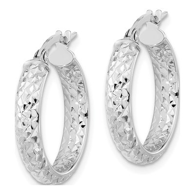 14K White Gold 20mm Diamond-Cut Tube Hoop Earrings – view 2