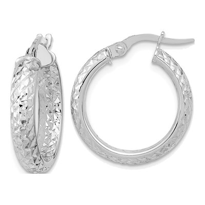 14K White Gold 20mm Diamond-Cut Tube Hoop Earrings
