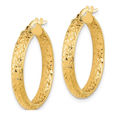 14K Yellow Gold 25mm Diamond-Cut Fancy Tube Hoop Earrings – view 2