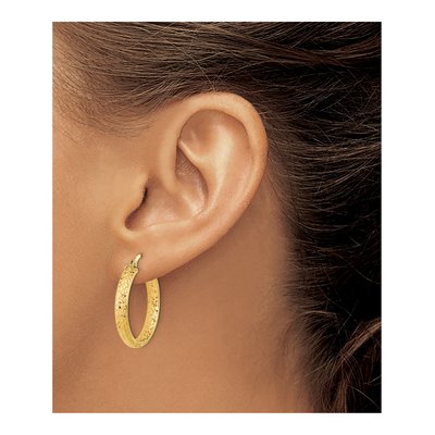 14K Yellow Gold 25mm Diamond-Cut Fancy Tube Hoop Earrings – view 3