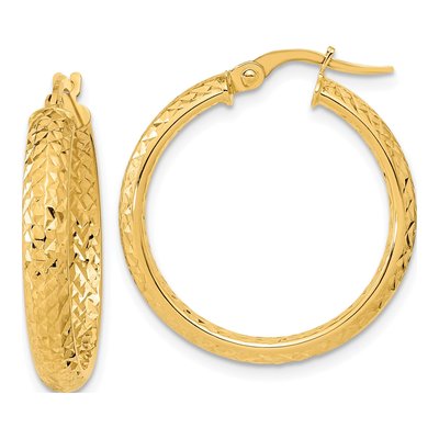 14K Yellow Gold 25mm Diamond-Cut Fancy Tube Hoop Earrings
