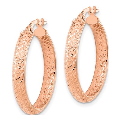 14K Rose Gold Diamond-Cut Fancy Tube Hoop Earrings – view 2