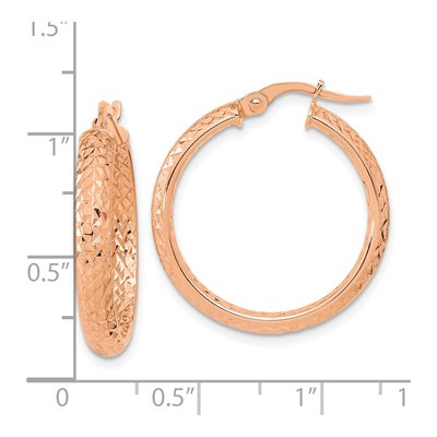 14K Rose Gold Diamond-Cut Fancy Tube Hoop Earrings – view 4