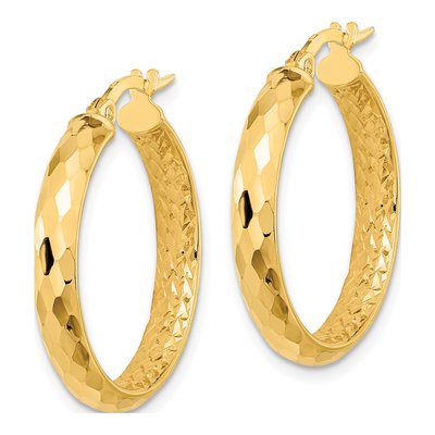 14K Yellow Gold 25mm Faceted Diamond-Cut Hoop Earrings – view 2