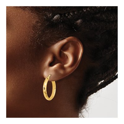 14K Yellow Gold 25mm Faceted Diamond-Cut Hoop Earrings – view 3