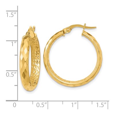 14K Yellow Gold 25mm Faceted Diamond-Cut Hoop Earrings – view 4