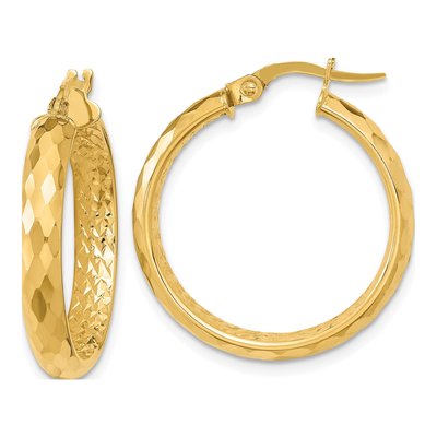 14K Yellow Gold 25mm Faceted Diamond-Cut Hoop Earrings