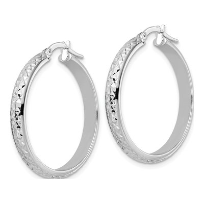 14K White Gold 30mm Diamond-Cut Tube Hoop Earrings – view 3
