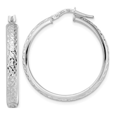 14K White Gold 30mm Diamond-Cut Tube Hoop Earrings