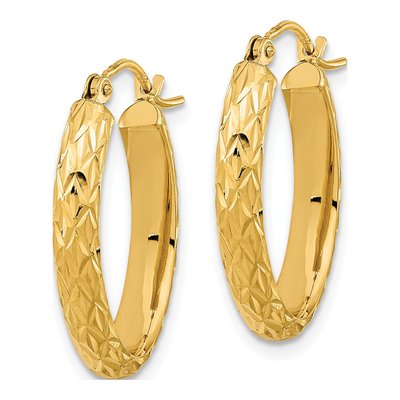 14K Yellow Gold Diamond-Cut Oval Hoop Earrings – view 2
