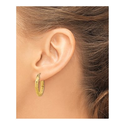 14K Yellow Gold Diamond-Cut Oval Hoop Earrings – view 3