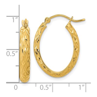 14K Yellow Gold Diamond-Cut Oval Hoop Earrings – view 4