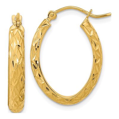 14K Yellow Gold 22mm Diamond-Cut Oval Hoop Earrings