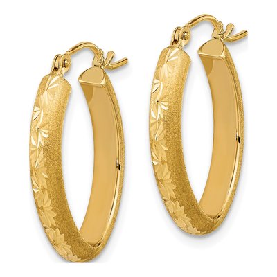14K Yellow Gold 23mm Diamond-Cut Oval Hoop Earrings – view 2
