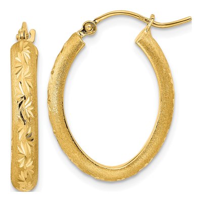 14K Yellow Gold 23mm Diamond-Cut Oval Hoop Earrings