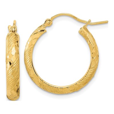 14K Yellow Gold 21mm Diamond-Cut Hoop Earrings