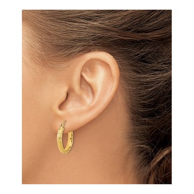 14K Yellow Gold 21mm Diamond-Cut Hoop Earrings – view 3
