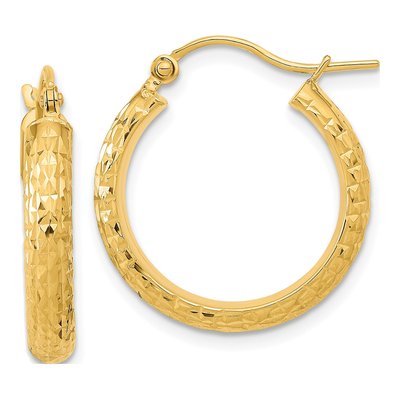 14K Yellow Gold 21mm Diamond-Cut Hoop Earrings