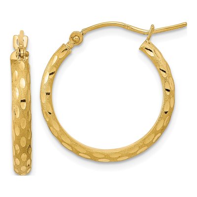 14K Yellow Gold 20mm Diamond-Cut Hoop Earrings