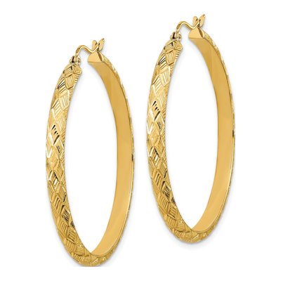 14K Yellow Gold 42mm Fancy Diamond-Cut Hoop Earrings – view 2