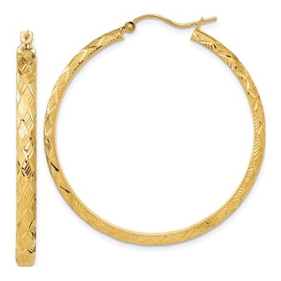 14K Yellow Gold 42mm Fancy Diamond-Cut Hoop Earrings