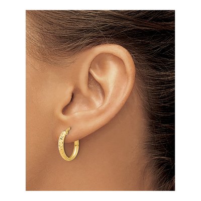 14K Yellow Gold 20mm Diamond-Cut Hoop Earrings – view 3