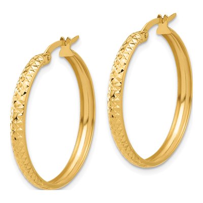 14K Yellow Gold 27mm Diamond-Cut Hoop Earrings – view 2