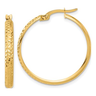 14K Yellow Gold 27mm Diamond-Cut Hoop Earrings