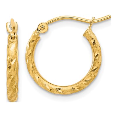 14K Yellow Gold 15mm Twist Tube Hoop Earrings