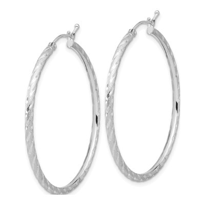 14K White Gold 40mm Diamond-Cut Twist Hoop Earrings – view 2
