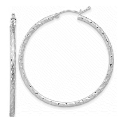 14K White Gold 40mm Diamond-Cut Twist Hoop Earrings
