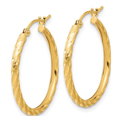 14K Yellow Gold 25mm Diamond-Cut Twist Hoop Earrings – view 2