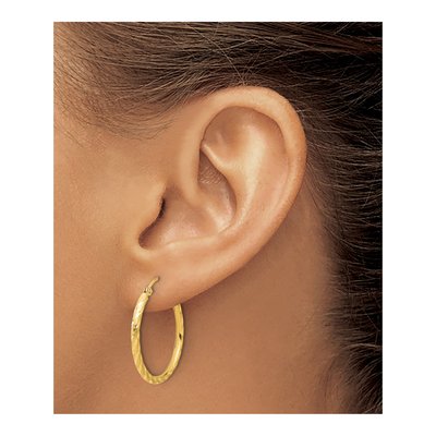 14K Yellow Gold 25mm Diamond-Cut Twist Hoop Earrings – view 3