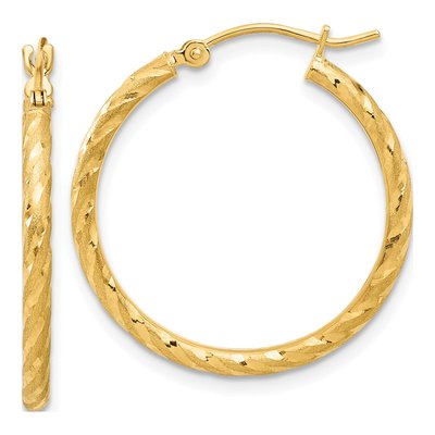 14K Yellow Gold 25mm Diamond-Cut Twist Hoop Earrings