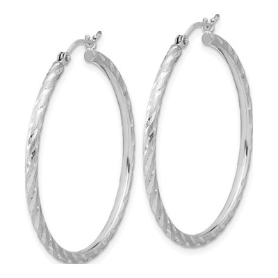 14K White Gold 35mm Diamond-Cut Twist Hoop Earrings – view 2