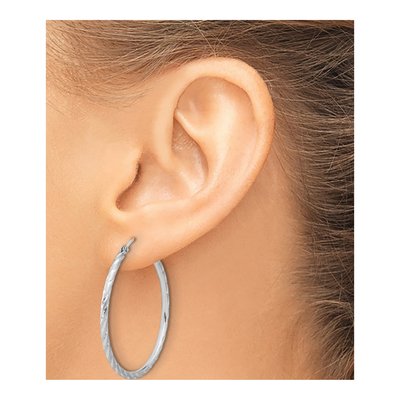 14K White Gold 35mm Diamond-Cut Twist Hoop Earrings – view 3