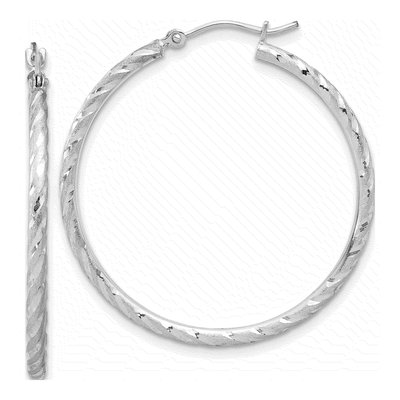 14K White Gold 35mm Diamond-Cut Twist Hoop Earrings