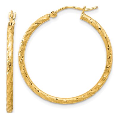 14K Yellow Gold 30mm Diamond-Cut Twist Hoop Earrings