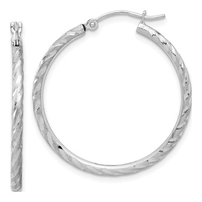 14K White Gold 30mm Twist Tube Hoop Earrings