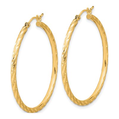 14K Yellow Gold 35mm Diamond-Cut Twist Hoop Earrings – view 2