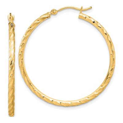 14K Yellow Gold 35mm Diamond-Cut Twist Hoop Earrings