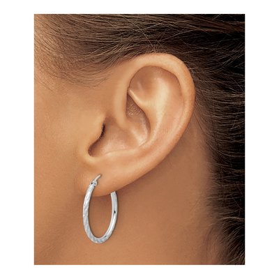 14K White Gold 25mm Diamond-Cut Twist Hoop Earrings – view 3