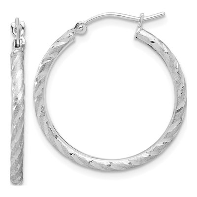 14K White Gold 25mm Diamond-Cut Twist Hoop Earrings
