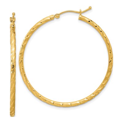 14K Yellow Gold 40mm Twist Tube Hoop Earrings