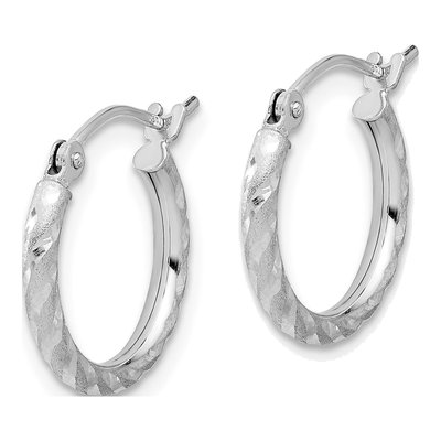 14K White Gold 15mm Diamond-Cut Twist Hoop Earrings – view 2
