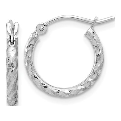 14K White Gold 15mm Diamond-Cut Twist Hoop Earrings