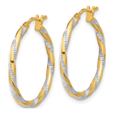 14K Yellow Gold 25mm Diamond-Cut Twist Hoop Earrings – view 2