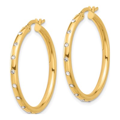 14K Yellow Gold 32mm CZ Hoop Earrings – view 2