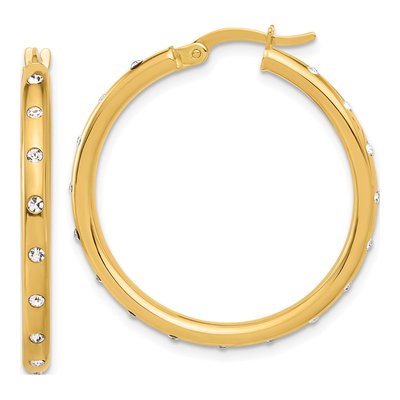 14K Yellow Gold 32mm CZ Hoop Earrings