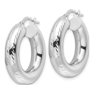 14K White Gold 28mm Diamond-Cut Hollow Hoop Earrings – view 3